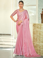 Thumbnail for Jyoti Fashion Women's Pink Silk Blend Embellished Border with Beads & Crystal Cutwork Saree with Blouse - Distacart