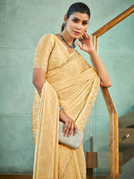 Thumbnail for Jyoti Fashion Women's Ivory Silk Blend Embellished Border with Beads & Crystal Cutwork Saree with Blouse - Distacart