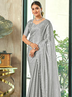 Thumbnail for Jyoti Fashion Women's Grey Silk Blend Embellished Border with Beads & Crystal Cutwork Saree with Blouse - Distacart