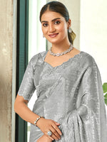 Thumbnail for Jyoti Fashion Women's Grey Silk Blend Embellished Border with Beads & Crystal Cutwork Saree with Blouse - Distacart