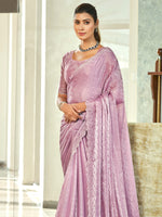 Thumbnail for Jyoti Fashion Women's Purple Silk Blend Embellished Border with Beads & Crystal Cutwork Saree with Blouse - Distacart