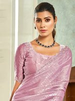 Thumbnail for Jyoti Fashion Women's Purple Silk Blend Embellished Border with Beads & Crystal Cutwork Saree with Blouse - Distacart