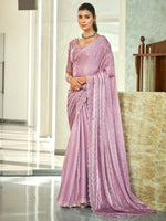 Thumbnail for Jyoti Fashion Women's Purple Silk Blend Embellished Border with Beads & Crystal Cutwork Saree with Blouse - Distacart