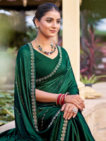 Thumbnail for Jyoti Fashion Women's Green Shimmer Chiffon Embellished Border with Crystal Lines Saree with Blouse - Distacart