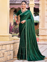 Thumbnail for Jyoti Fashion Women's Green Shimmer Chiffon Embellished Border with Crystal Lines Saree with Blouse - Distacart