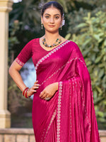 Thumbnail for Jyoti Fashion Women's Magenta Shimmer Chiffon Embellished Border with Crystal Lines Saree with Blouse - Distacart