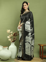 Thumbnail for Jyoti Fashion Women's Black Silk Blend Print with Checks Jari Weaving Pattrn Saree with Blouse - Distacart