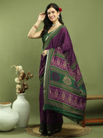 Thumbnail for Jyoti Fashion Women's Purple Silk Blend Ikat Floral Print with Jari Border Saree with Blouse - Distacart