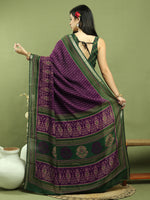 Thumbnail for Jyoti Fashion Women's Purple Silk Blend Ikat Floral Print with Jari Border Saree with Blouse - Distacart