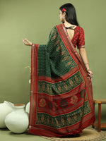 Thumbnail for Jyoti Fashion Women's Green Silk Blend Ikat Floral Print with Jari Border Saree with Blouse - Distacart