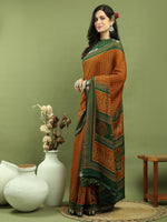 Thumbnail for Jyoti Fashion Women's Mustard Silk Blend Ikat Floral Print with Jari Border Saree with Blouse - Distacart