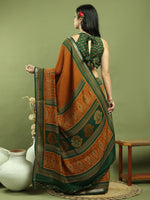 Thumbnail for Jyoti Fashion Women's Mustard Silk Blend Ikat Floral Print with Jari Border Saree with Blouse - Distacart