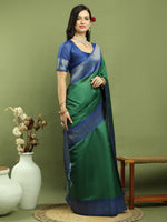 Thumbnail for Jyoti Fashion Women's Green Silk Blend Ikat Jari Weaving Pattern with Jari Border Saree with Blouse - Distacart