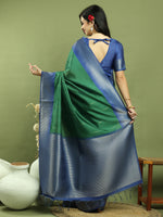 Thumbnail for Jyoti Fashion Women's Green Silk Blend Ikat Jari Weaving Pattern with Jari Border Saree with Blouse - Distacart