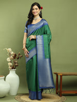 Thumbnail for Jyoti Fashion Women's Green Silk Blend Ikat Jari Weaving Pattern with Jari Border Saree with Blouse - Distacart