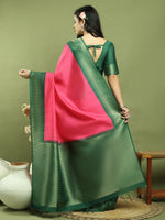 Thumbnail for Jyoti Fashion Women's Pink Silk Blend Ikat Jari Weaving Pattern with Jari Border Saree with Blouse - Distacart