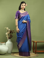 Thumbnail for Jyoti Fashion Women's Blue Silk Blend Ikat Jari Weaving Pattern with Jari Border Saree with Blouse - Distacart
