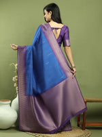 Thumbnail for Jyoti Fashion Women's Blue Silk Blend Ikat Jari Weaving Pattern with Jari Border Saree with Blouse - Distacart