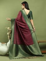 Thumbnail for Jyoti Fashion Women's Burgundy Silk Blend Ikat Jari Weaving Pattern with Jari Border Saree with Blouse - Distacart