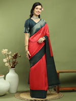 Thumbnail for Jyoti Fashion Women's Red Silk Blend Ikat Jari Weaving Pattern with Jari Border Saree with Blouse - Distacart