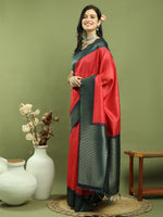 Thumbnail for Jyoti Fashion Women's Red Silk Blend Ikat Jari Weaving Pattern with Jari Border Saree with Blouse - Distacart