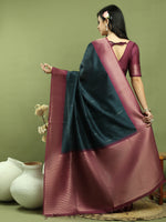 Thumbnail for Jyoti Fashion Women's Teal Silk Blend Ikat Jari Weaving Pattern with Jari Border Saree with Blouse - Distacart