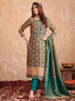 Thumbnail for Jyoti Fashion Women's Green Pure Tissue Shimmer Floral Digital Print With Zardoshi Hand Work Salwar Suit Set - Distacart