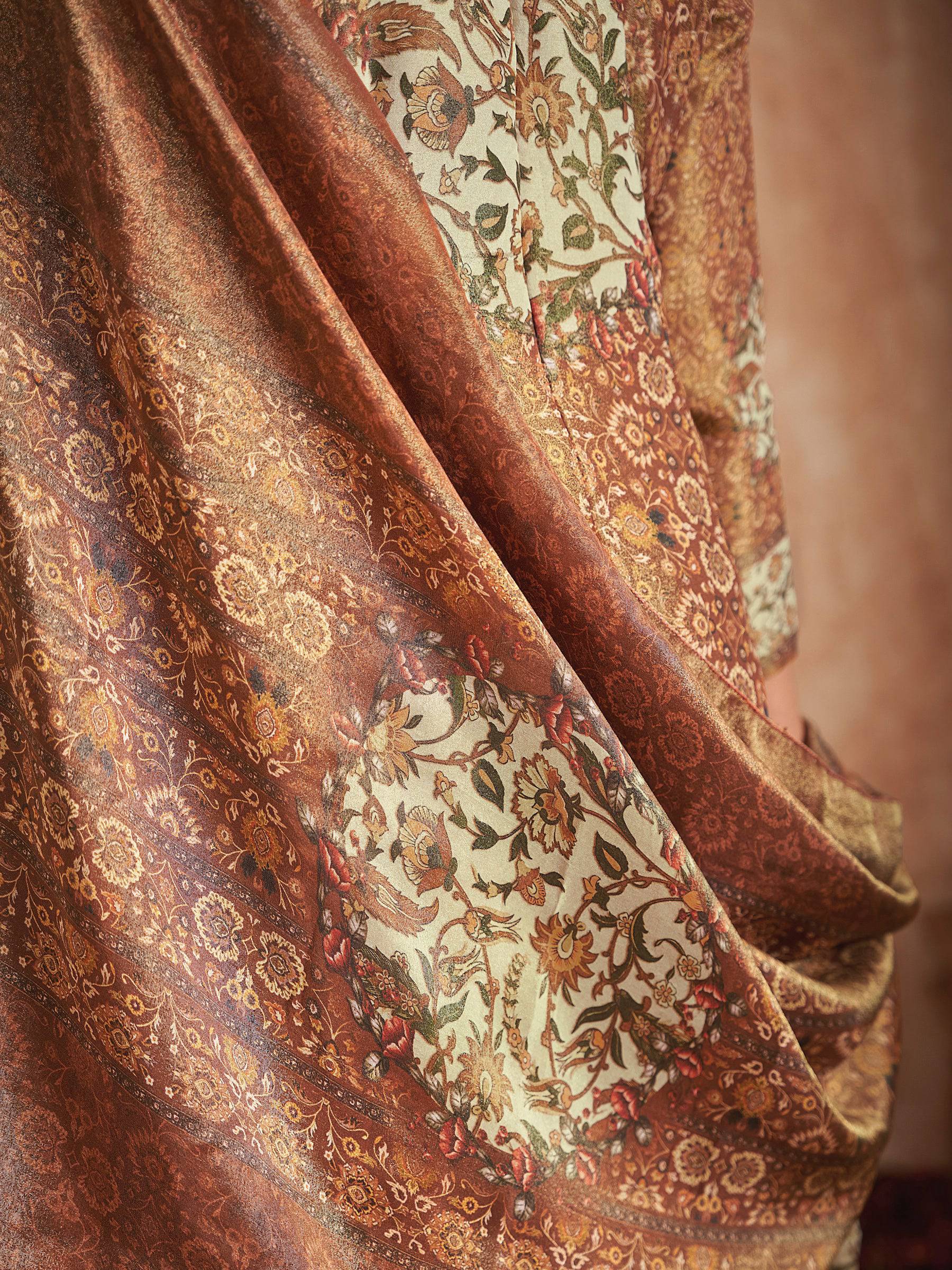 Jyoti Fashion Women's Brown Pure Tissue Shimmer Floral Digital Print With Zardoshi Hand Work Salwar Suit Set - Distacart