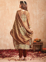 Thumbnail for Jyoti Fashion Women's Brown Pure Tissue Shimmer Floral Digital Print With Zardoshi Hand Work Salwar Suit Set - Distacart