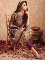 Thumbnail for Jyoti Fashion Women's Purple Pure Tissue Shimmer Floral Digital Print With Zardoshi Hand Work Salwar Suit Set - Distacart