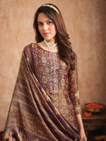 Thumbnail for Jyoti Fashion Women's Purple Pure Tissue Shimmer Floral Digital Print With Zardoshi Hand Work Salwar Suit Set - Distacart