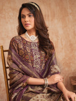 Thumbnail for Jyoti Fashion Women's Purple Pure Tissue Shimmer Floral Digital Print With Zardoshi Hand Work Salwar Suit Set - Distacart