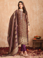 Thumbnail for Jyoti Fashion Women's Purple Pure Tissue Shimmer Floral Digital Print With Zardoshi Hand Work Salwar Suit Set - Distacart