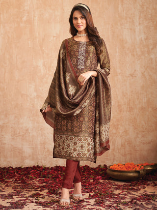 Jyoti Fashion Women's Gold Pure Tissue Shimmer Floral Digital Print With Zardoshi Hand Work Salwar Suit Set - Distacart