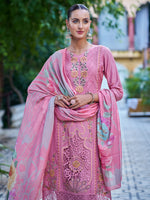 Thumbnail for Jyoti Fashion Women's Pink Muslin Resham Thread with Jari & Cut Work Salwar Suit Set - Distacart