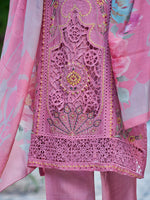 Thumbnail for Jyoti Fashion Women's Pink Muslin Resham Thread with Jari & Cut Work Salwar Suit Set - Distacart