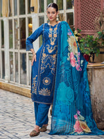 Thumbnail for Jyoti Fashion Women's Navy Blue Muslin Resham Thread with Jari & Cut Work Salwar Suit Set - Distacart