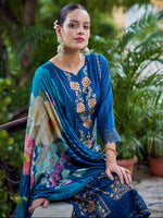 Thumbnail for Jyoti Fashion Women's Navy Blue Muslin Resham Thread with Jari & Cut Work Salwar Suit Set - Distacart