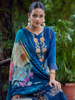 Thumbnail for Jyoti Fashion Women's Navy Blue Muslin Resham Thread with Jari & Cut Work Salwar Suit Set - Distacart