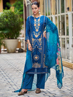 Thumbnail for Jyoti Fashion Women's Navy Blue Muslin Resham Thread with Jari & Cut Work Salwar Suit Set - Distacart