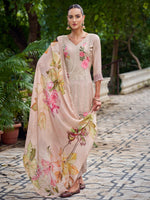 Thumbnail for Jyoti Fashion Women's Beige Muslin Resham Thread with Jari & Cut Work Salwar Suit Set - Distacart