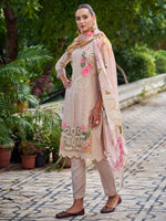 Thumbnail for Jyoti Fashion Women's Beige Muslin Resham Thread with Jari & Cut Work Salwar Suit Set - Distacart