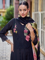 Thumbnail for Jyoti Fashion Women's Black Muslin Resham Thread with Jari & Cut Work Salwar Suit Set - Distacart