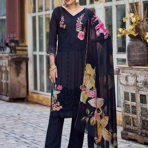 Jyoti Fashion Women's Black Muslin Resham Thread with Jari & Cut Work Salwar Suit Set - Distacart