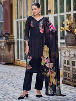 Thumbnail for Jyoti Fashion Women's Black Muslin Resham Thread with Jari & Cut Work Salwar Suit Set - Distacart