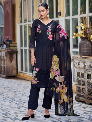 Jyoti Fashion Women's Black Muslin Resham Thread with Jari & Cut Work Salwar Suit Set - Distacart