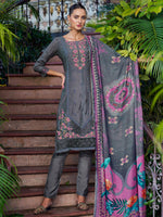 Thumbnail for Jyoti Fashion Women's Grey Muslin Resham Thread with Jari & Cut Work Salwar Suit Set - Distacart