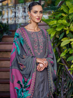 Thumbnail for Jyoti Fashion Women's Grey Muslin Resham Thread with Jari & Cut Work Salwar Suit Set - Distacart