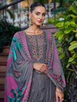 Thumbnail for Jyoti Fashion Women's Grey Muslin Resham Thread with Jari & Cut Work Salwar Suit Set - Distacart