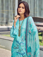 Thumbnail for Jyoti Fashion Women's Turquoise Muslin Floral Digital Print with Sequins Work Salwar Suit Set - Distacart